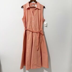 Liz & Co. Sleeveless Midi Dress Womens Size 18 Orange Gingham Cotton Cottagecore